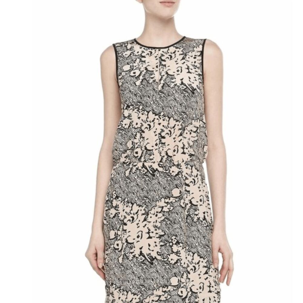 NWT 4.Collective Anthropologie Silk Scribble Floral Dress Black Ecru Size 4